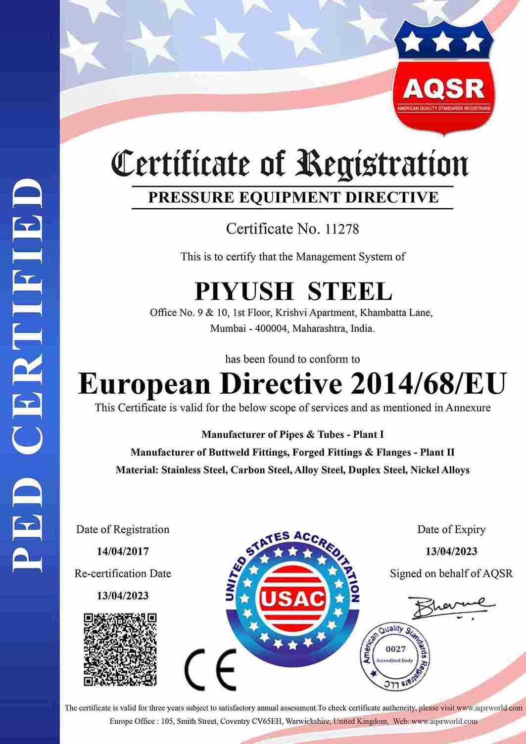 European Directive 2014 / 68 / EU